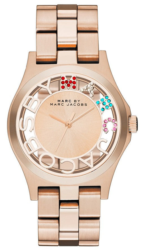 Buy Shop Marc Jacobs Henry Skeleton Rose Gold Dial Rose Gold Steel Strap Watch for Women - MBM3264 USA Online