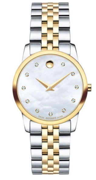 Buy Shop Movado Museum Classic Diamonds Mother of Pearl Dial Two Tone Steel Strap Watch For Women - 0606613 USA Online