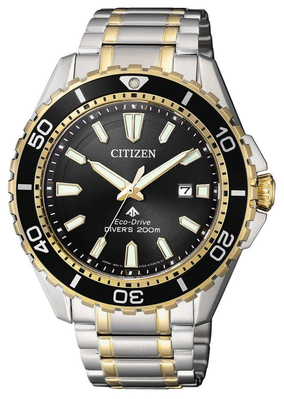 Buy Shop Citizen Eco Drive Promaster Diver Black Dial Two Tone Steel Strap Watch For Men - BN0194-57E USA Online