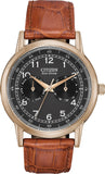 Citizen Eco Drive Multi Function Day & Date Black Dial Brown Leather Strap Watch For Men - AO9003-08E