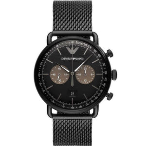 Buy Shop Emporio Armani Aviator Black Dial Black Mesh Bracelet Watch For Men - AR11142 USA Online