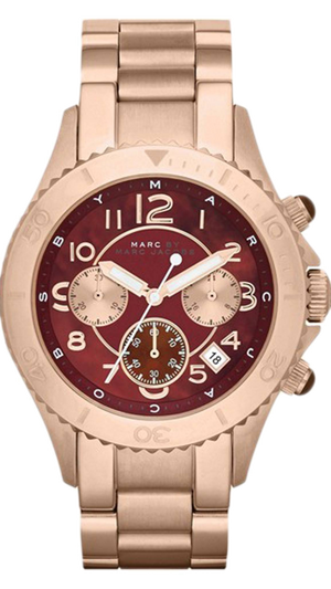 Buy Shop Marc Jacobs Rock Chronograph Mother of Pearl Red Dial Rose Gold Steel Strap Unisex Watch - MBM3251 USA Online