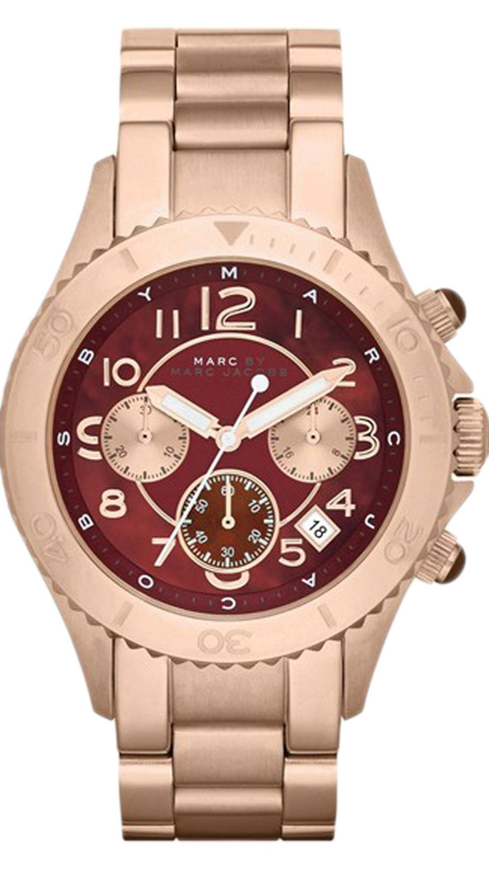 Buy Shop Marc Jacobs Rock Chronograph Mother of Pearl Red Dial Rose Gold Steel Strap Unisex Watch - MBM3251 USA Online