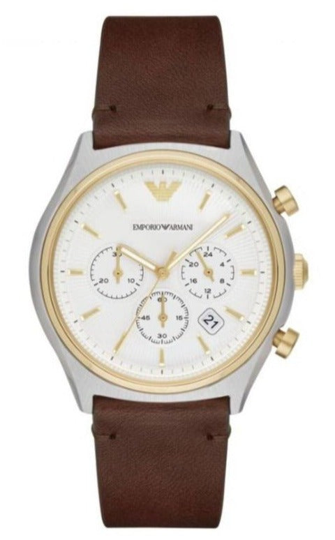 Buy Shop Emporio Armani Chronograph White Dial Brown Leather Strap Watch For Men - AR11033 USA Online