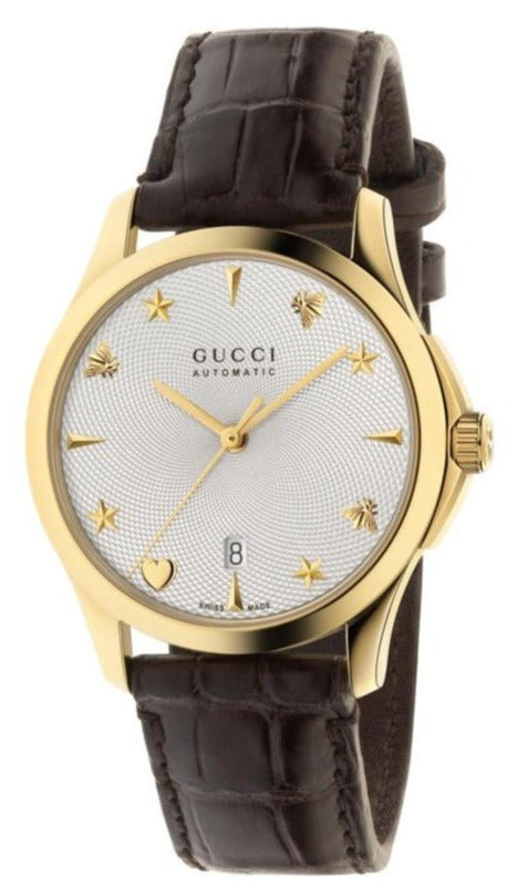 Buy Shop Gucci G Timeless Silver Dial Brown Leather Strap Watch for Men - YA126470 USA Online