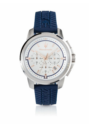 Buy Shop Maserati Successo Chronograph White Dial Blue Rubber Strap Watch For Men - R8871621013 USA Online