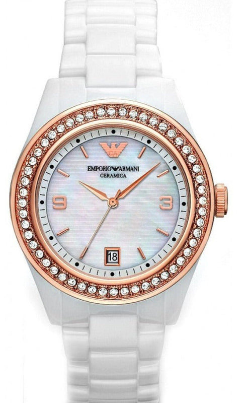 Buy Shop Emporio Armani Ceramica Mother of Pearl Dial White Ceramic Dial Watch For Women - AR1472 USA Online