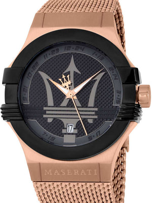 Buy Shop Maserati Potenza Classic Black Dial Rose Gold Mesh Bracelet Watch For Men - R8853108009 USA Online