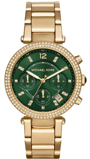 Buy Shop Michael Kors Parker Chronograph Green Dial Gold Steel Strap Watch for Women - MK6263 USA Online