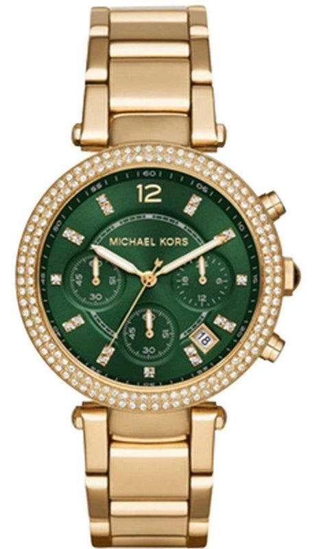 Buy Shop Michael Kors Parker Chronograph Green Dial Gold Steel Strap Watch for Women - MK6263 USA Online