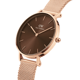 Buy Shop Daniel Wellington Petite Amber Brown Dial Rose Gold Mesh Strap Watch for Women - DW00100478 USA Online