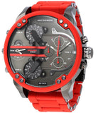 Diesel Mr Daddy 2.0 Black Dial Red Steel Strap Watch For Men - DZ7370