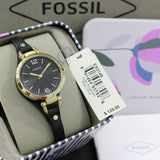 Buy Shop Fossil Georgia Black Dial Black Leather Strap Watch for Women - ES3148 USA Online