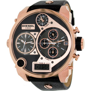 Buy Shop Diesel Big Daddy Gold & Black Dial Black Leather Strap Watch For Men - DZ7261 USA Online