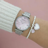 Buy Shop Emporio Armani Gianni T Bar Pink Mother of Pearl Dial Silver Steel Strap Watch For Women - AR1779 USA Online