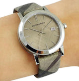 Buy Shop Burberry The City Nova Beige Dial Grey Leather Strap Watch for Women - BU9023 USA Online
