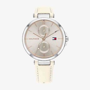 Buy Shop Tommy Hilfiger Angela Silver Dial Cream Leather Strap Watch for Women - 1782123 USA Online