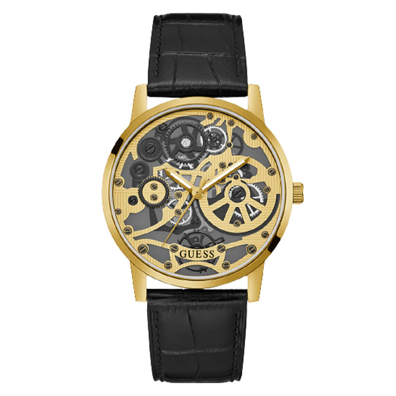 Buy Shop Guess Gadget Gold Dial Black Leather Strap Watch for Men - GW0570G1 USA Online