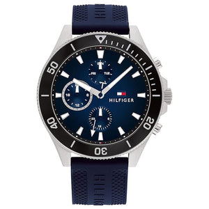 Buy Shop Tommy Hilfiger Larson Chronograph Blue Dial Blue Rubber Strap Watch For Men - 1791920 USA Online