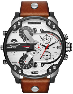Buy Shop Diesel Mr. Daddy 2.0 Chronograph Silver Dial Brown Leather Strap Watch For Men - DZ7394 USA Online