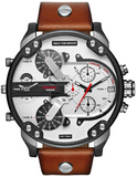 Buy Shop Diesel Mr. Daddy 2.0 Chronograph Silver Dial Brown Leather Strap Watch For Men - DZ7394 USA Online