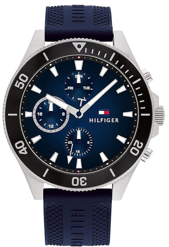 Buy Shop Tommy Hilfiger Larson Chronograph Blue Dial Blue Rubber Strap Watch For Men - 1791920 USA Online