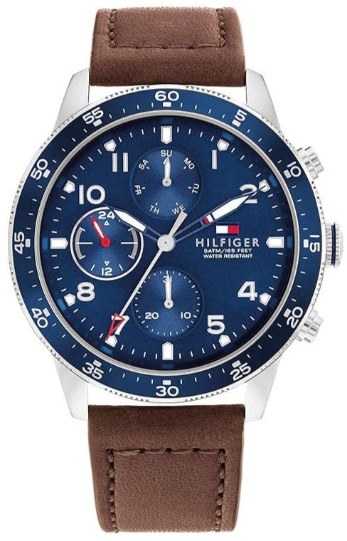 Buy Shop Tommy Hilfiger Jimmy Chronograph Quartz Blue Dial Brown Leather Strap Watch For Men - 1791946 USA Online