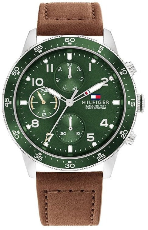 Buy Shop Tommy Hilfiger Jimmy Chronograph Green Dial Brown Leather Strap Watch For Men - 1791948 USA Online
