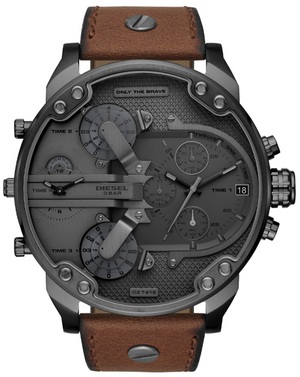 Buy Shop Diesel Mr Daddy Chronograph Grey Dial Brown Leather Strap Watch For Men - DZ7413 USA Online