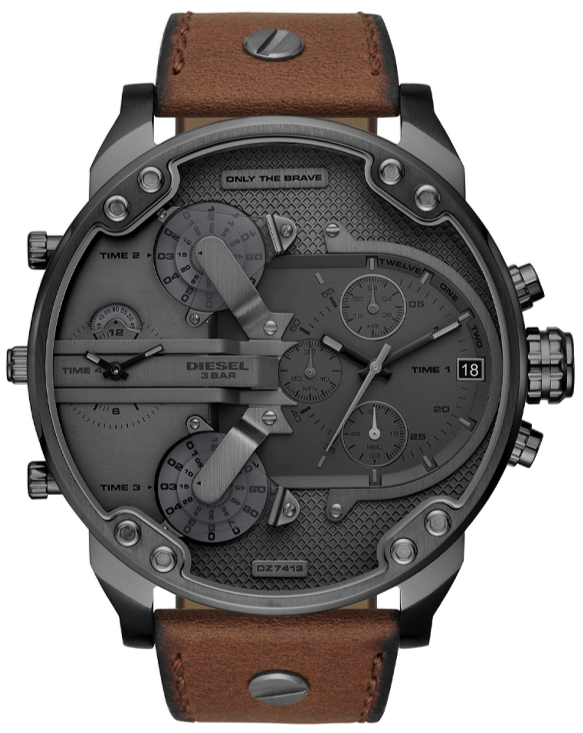 Buy Shop Diesel Mr Daddy Chronograph Grey Dial Brown Leather Strap Watch For Men - DZ7413 USA Online
