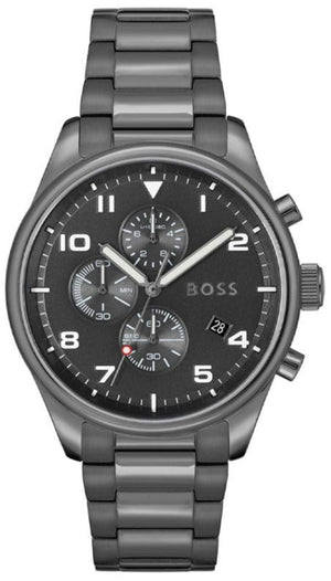 Hugo Boss View Chronograph Grey Dial Grey Steel Strap Watch For Men - 1513991