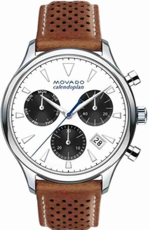 Buy Shop Movado Heritage Calendoplan Chronograph White Dial Brown Leather Strap Watch for Men - 3650008 USA Online