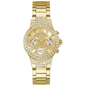 Buy Shop Guess Moonlight Multi Function Diamonds Gold Dial Gold Steel Strap Watch for Women - GW0320L2 USA Online