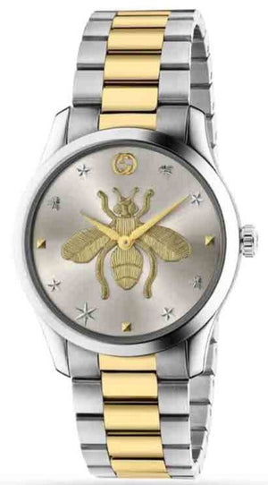 Buy Shop Gucci G Timeless Silver Dial Two Tone Steel Strap Watch For Women - YA126599 USA Online