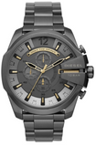 Diesel Mega Chief Chronograph Grey Dial Grey Steel Strap Watch For Men - DZ4466