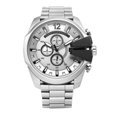 Diesel Mega Chief Chronograph Silver Dial Silver Steel Strap Watch For Men - DZ4501