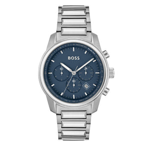 Buy Shop Hugo Boss Trace Chronograph Quartz Blue Dial Silver Steel Strap Watch For Men - 1514007 USA Online