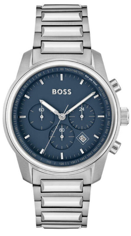 Buy Shop Hugo Boss Trace Chronograph Quartz Blue Dial Silver Steel Strap Watch For Men - 1514007 USA Online