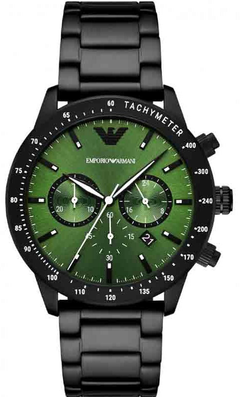 Buy Shop Emporio Armani Mario Chronograph Green Dial Black Steel Strap Watch For Men - AR11472 USA Online