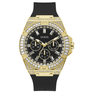 Buy Shop Guess Zeus Chronograph Diamonds Black Dial Black Silicone Strap Watch For Men - GW0208G2 USA Online