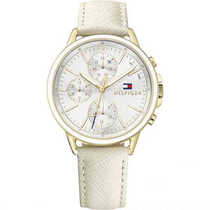 Buy Shop Tommy Hilfiger Carly Silver Dial Cream Leather Strap Watch for Women - 1781790 USA Online