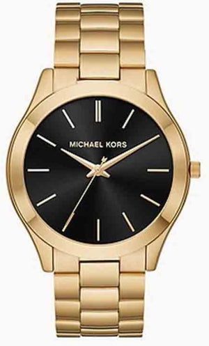 Buy Shop Michael Kors Slim Runway Quartz Black Dial Gold Steel Strap Watch For Men - MK8621 USA Online