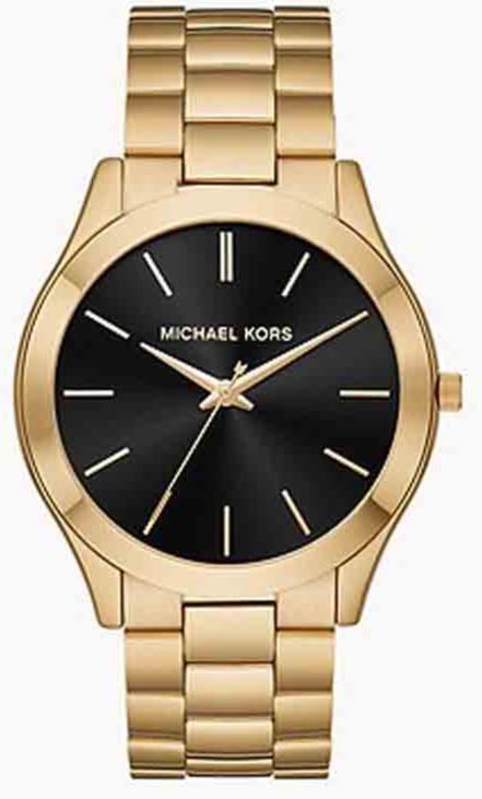 Buy Shop Michael Kors Slim Runway Quartz Black Dial Gold Steel Strap Watch For Men - MK8621 USA Online