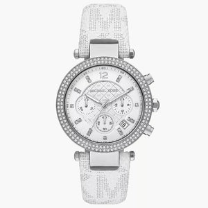 Buy Shop Michael Kors Parker Chronograph White Dial White Leather Strap Watch For Women - MK7226 USA Online