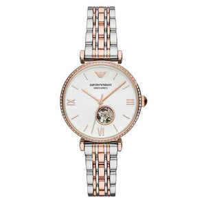 Buy Shop Emporio Armani Gianni T-Bar Analog White Dial Two Tone Steel Strap Watch For Women - AR60019 USA Online