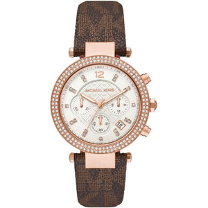 Buy Shop Michael Kors Parker Chronograph White Dial Brown Leather Strap Watch For Women - MK6917 USA Online