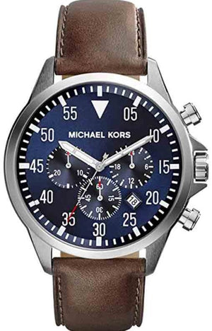 Buy Shop Michael Kors Gage Chronograph Blue Dial Brown Leather Strap Watch For Men - MK8362 USA Online