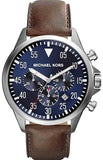 Buy Shop Michael Kors Gage Chronograph Blue Dial Brown Leather Strap Watch For Men - MK8362 USA Online