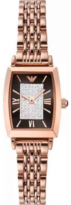 Buy Shop Emporio Armani Gianni T-Bar Analog Crystal Brown Dial Rose Gold Steel Strap Watch For Women - AR11407 USA Online
