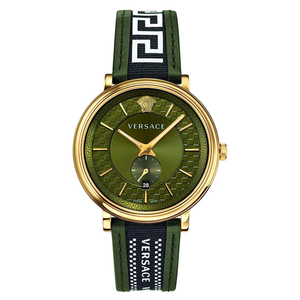 Buy Shop Versace V-Circle Quartz Green Dial Green Leather Strap Watch for Men - VEBQ01519 USA Online
